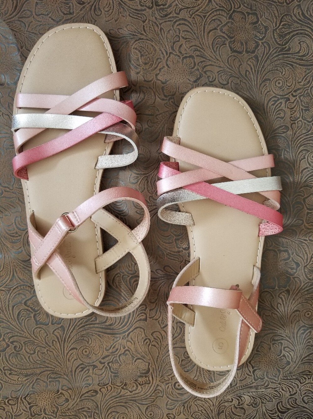 Cat & Jack Pink Silver Strappy Sandals Girls Size 5 Metallic